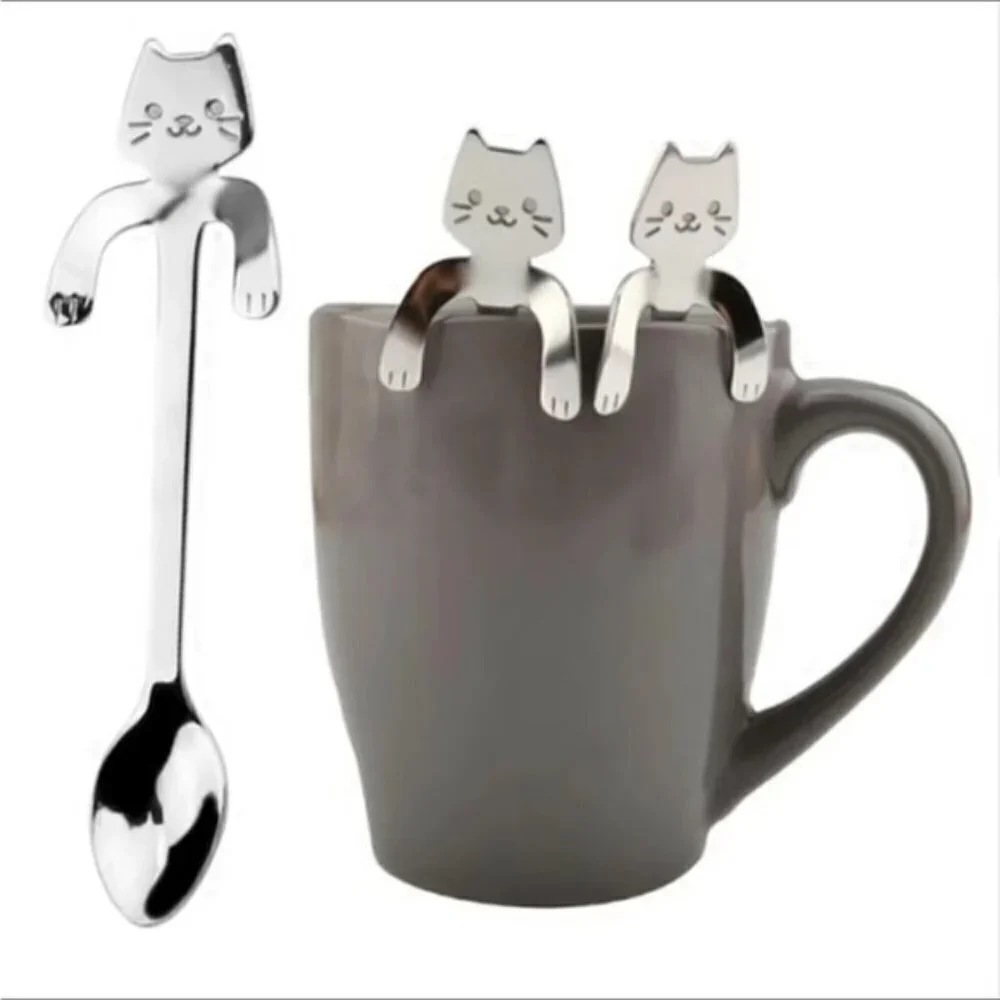 Cat Spoons Tea Spoons Stirrers Cup Hugging Kitty Cats Stainless Steel 2 PC Set